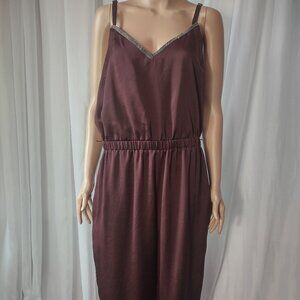 Jennifer lopez burgundy pants romper with beaded neckline size L